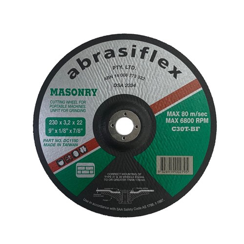 Abrasiflex DC1150 Depressed Centre Masonry Cutting Wheels 230 x 3.2 x 22 C30T