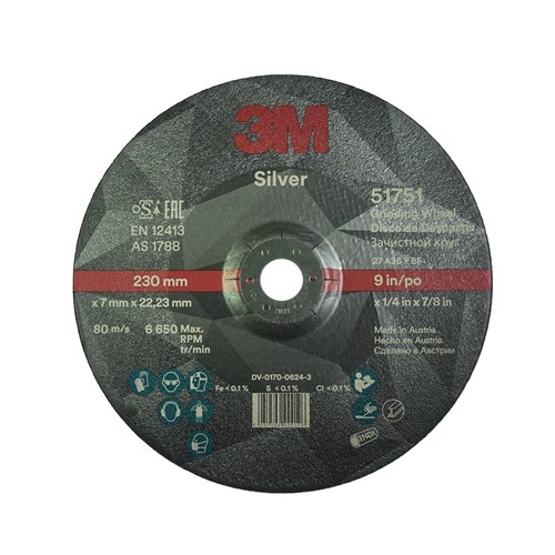 3M DC1189 Silver Depressed Centre Metal Grinding Wheels - Iron Free 230 x 7 x 22 A36P I/F