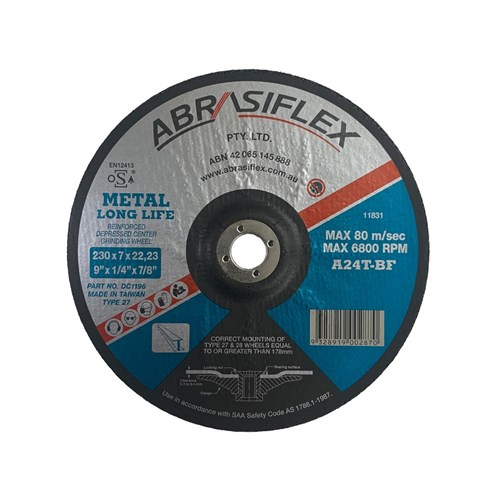 Abrasiflex DC1196 Depressed Centre Metal Grinding Wheels 230 x 7 x 22 A24T
