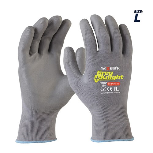 GREY KNIGHT NYLON GLOVE WITH POLYURETHANE (PU) PALM COATING LARGE