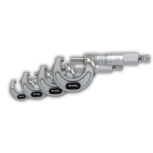 MM/0-100/ST4 GROZ OUTSIDE MICROMETER SET, 4 PIECE, 0 -100MM, 0.01MM, RATCHET STOP,