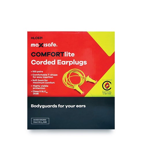 COMFORTLITE T-SHAPE CORDED EARPLUGS, CLASS 5 26DB BOX OF 100 PAIRS