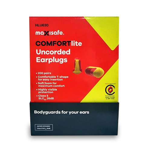 COMFORTLITE T-SHAPE UNCORDED EARPLUGS, CLASS 5 26DB BOX OF 200 Pairs