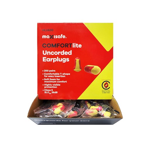 COMFORTLITE T-SHAPE UNCORDED EARPLUGS, CLASS 5 26DB BOX OF 200 Pairs