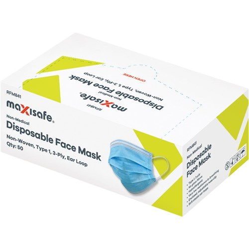 DISPOSABLE FACE MASK, TYPE 1 WITH EARLOOPS, BOX 50