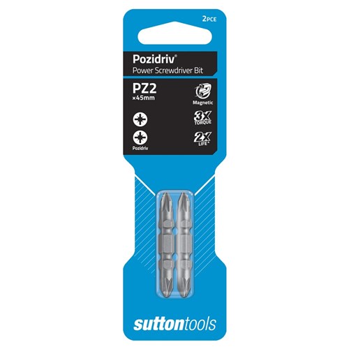 SUTTON SCREWDRIVER BIT S102 POZIDRIV PZ2 45MM DOUBLE END 2PK