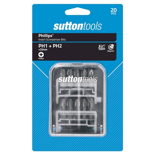 SUTTON SCREWDRIVER BIT SET S138 PHILLIPS PH1/2 25MM INSERT 20PK