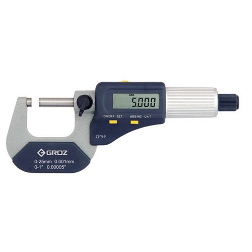 MMED/1 GROZ IP54 ELECTRONIC MICROMETER, 0-1/0-25MM, 0.00005/0.001MM,FRICTION THIMB