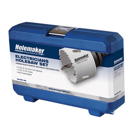 HOLEMAKER COBALT HOLESAW SET, ELECTRICIANS, INCLUDING 16,20,25,32,40,51MM PLUS ARBOR